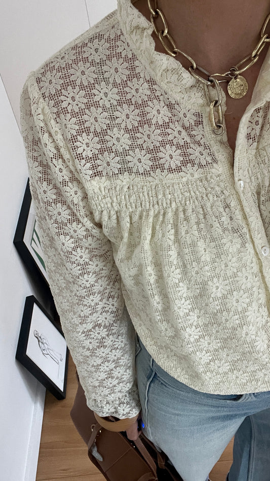 Chemise femme FLORA en dentelle crème