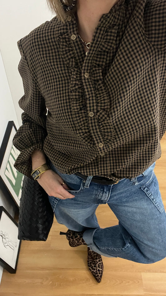 Chemise PAOLA à motif vichy chocolat et noir