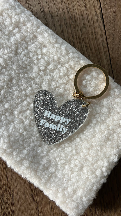Porte clé pailleté "Happy family"