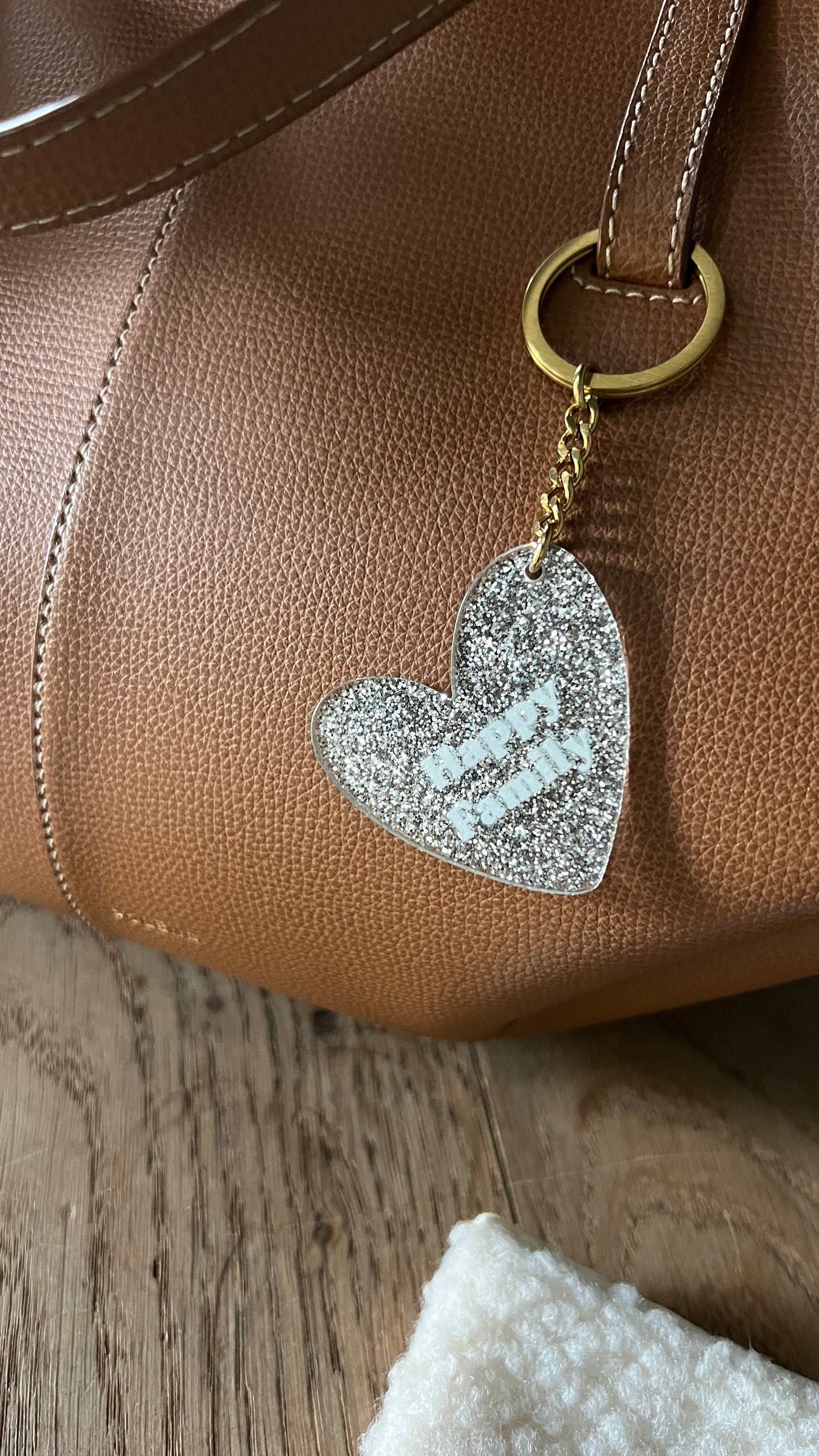 Porte clé pailleté "Happy family"