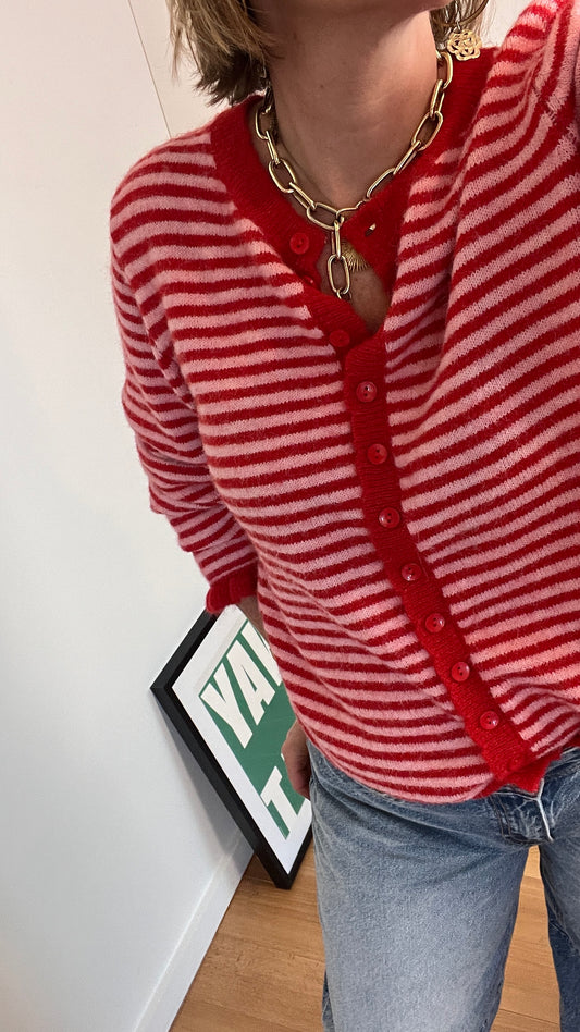 Gilet | CANDICE rayé rose et rouge