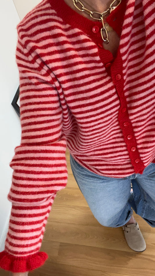 Gilet | CANDICE rayé rose et rouge