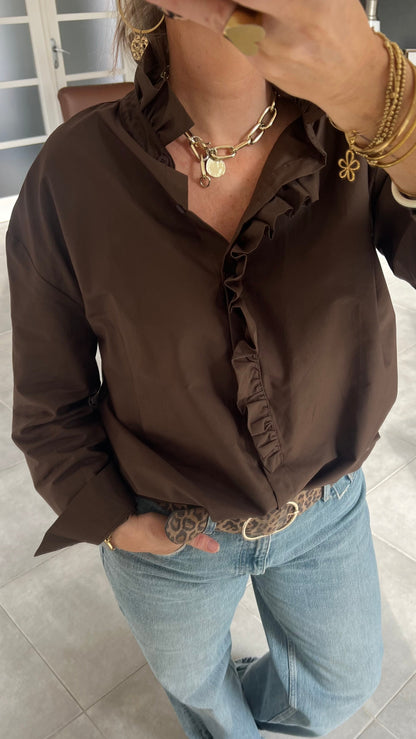 Chemise JEANNE Chocolat col victorien