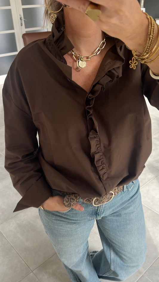 Chemise JEANNE Chocolat col victorien