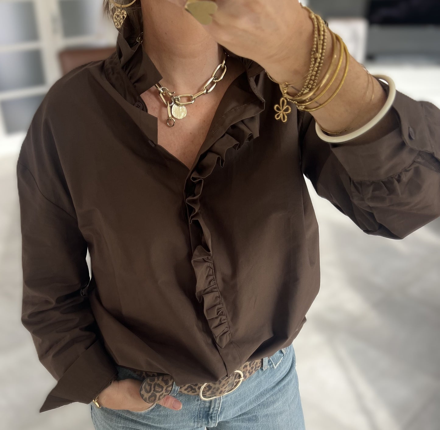 Chemise JEANNE Chocolat col victorien