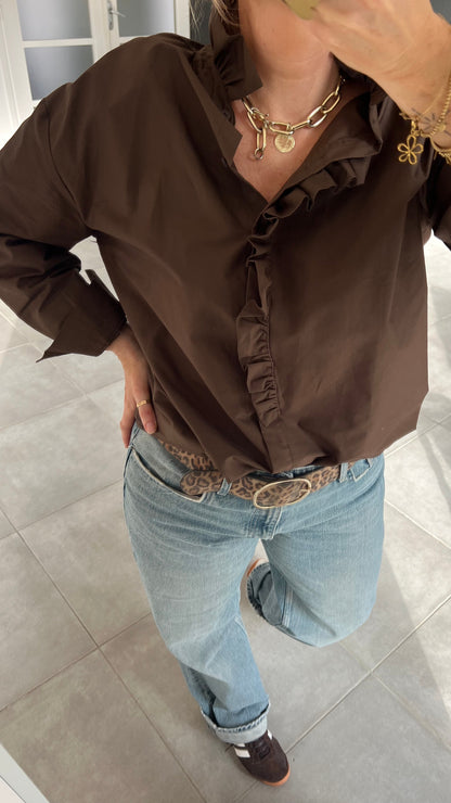 Chemise JEANNE Chocolat col victorien