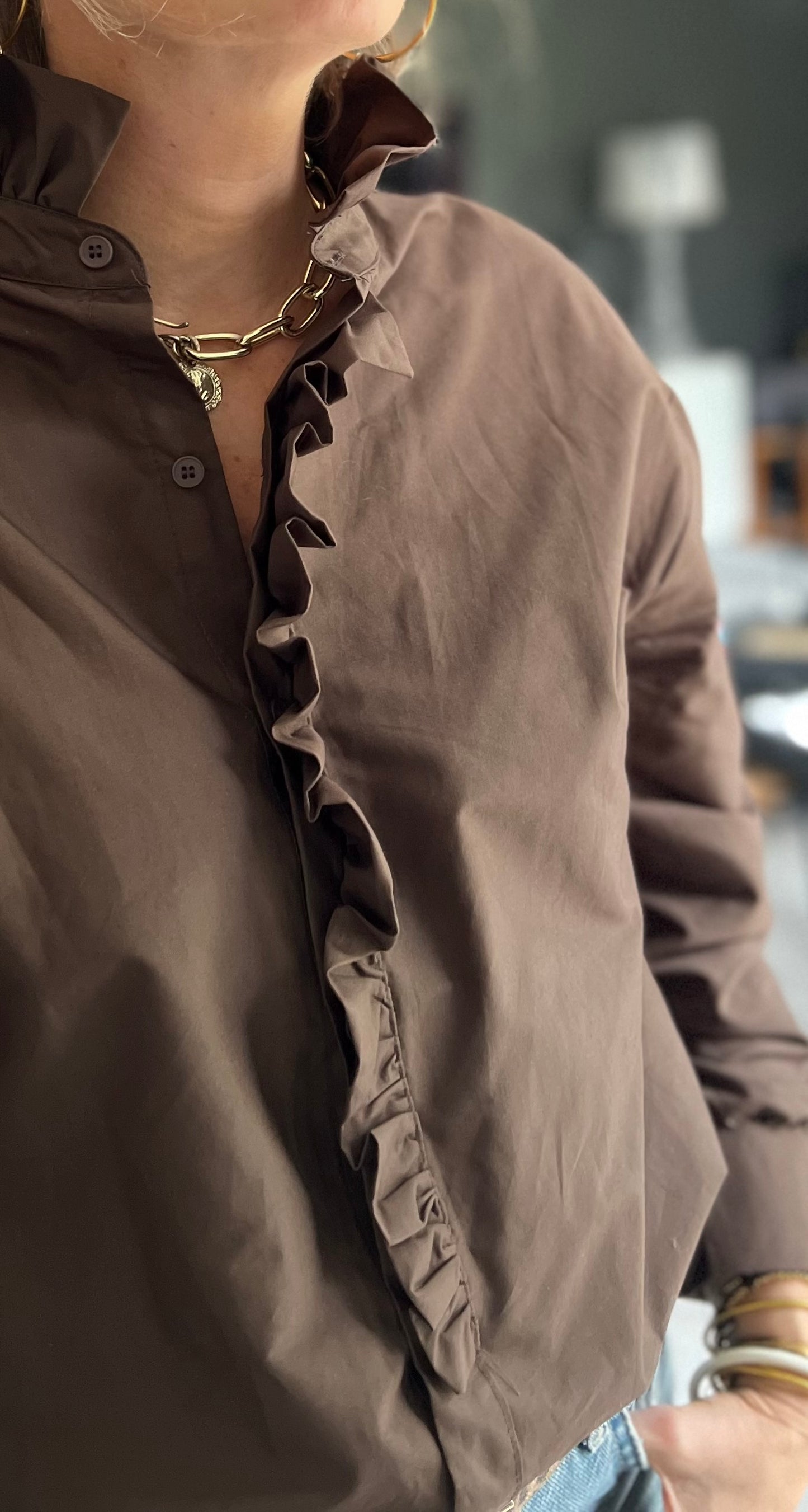 Chemise JEANNE Chocolat col victorien