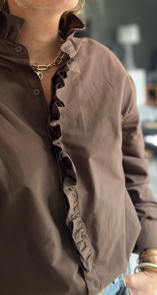Chemise JEANNE Chocolat col victorien