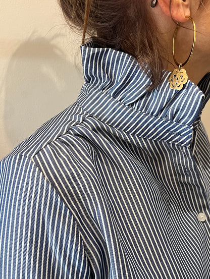 Chemise SOLÈNE Bleue col victorien