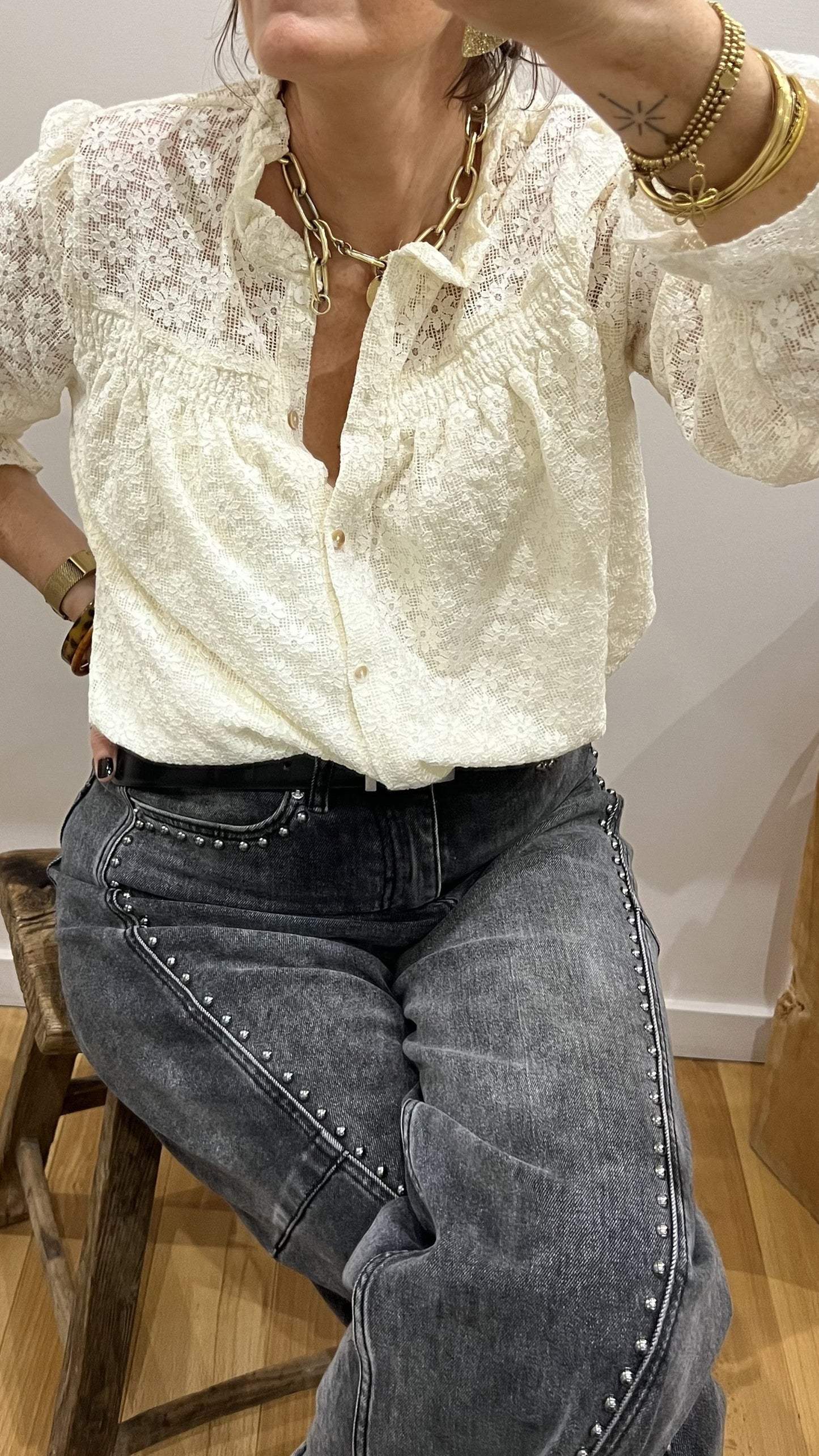 Chemise FLORA crème à dentelle