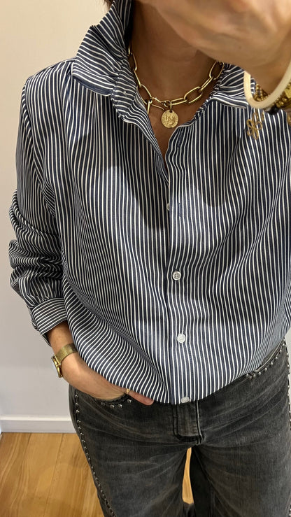 Chemise SOLÈNE Bleue col victorien