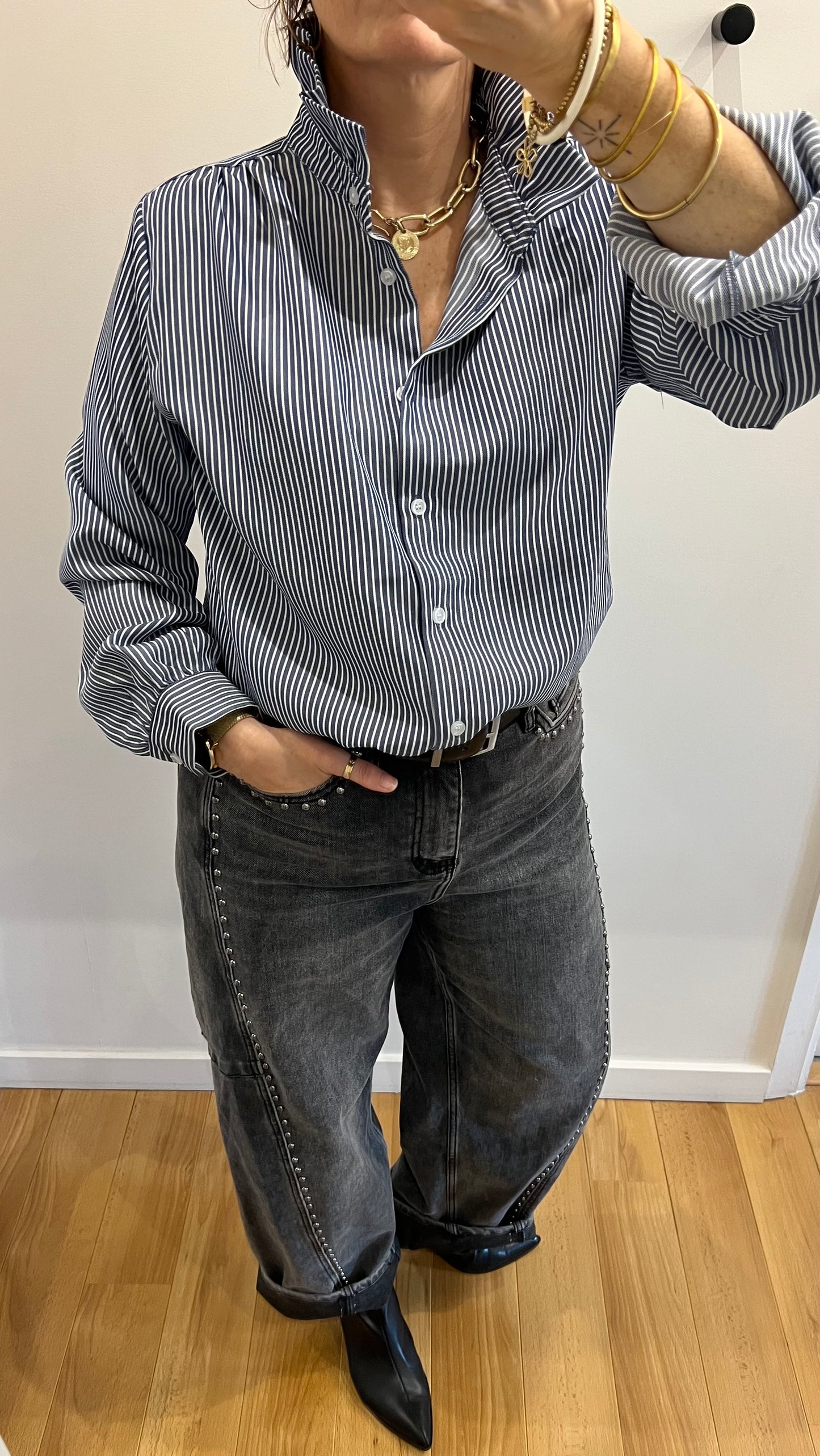 Chemise SOLÈNE Bleue col victorien