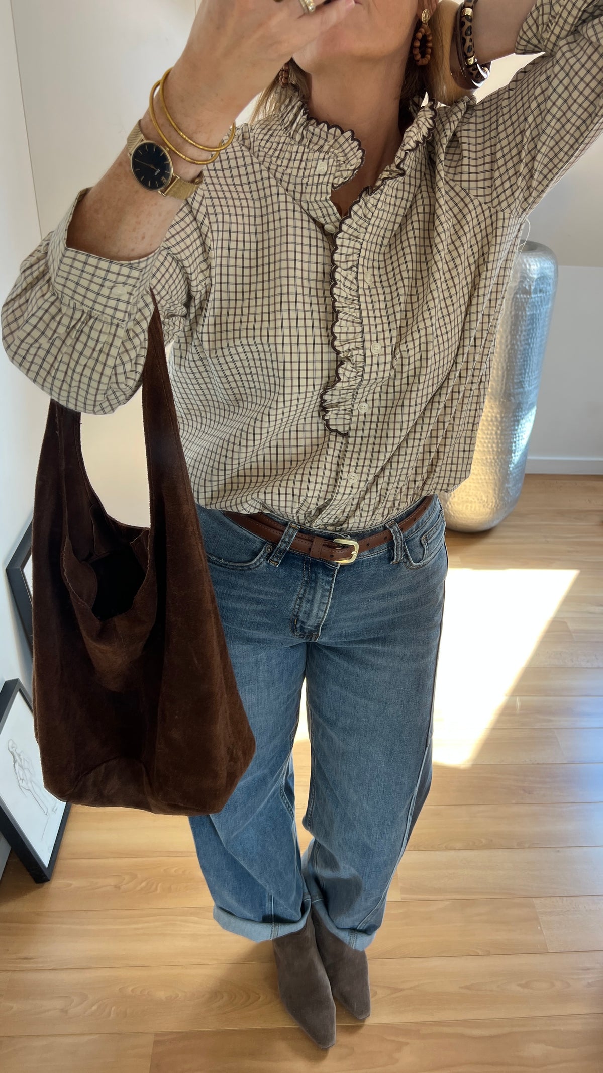Chemise femme à carreaux DANAÉ écru et marron