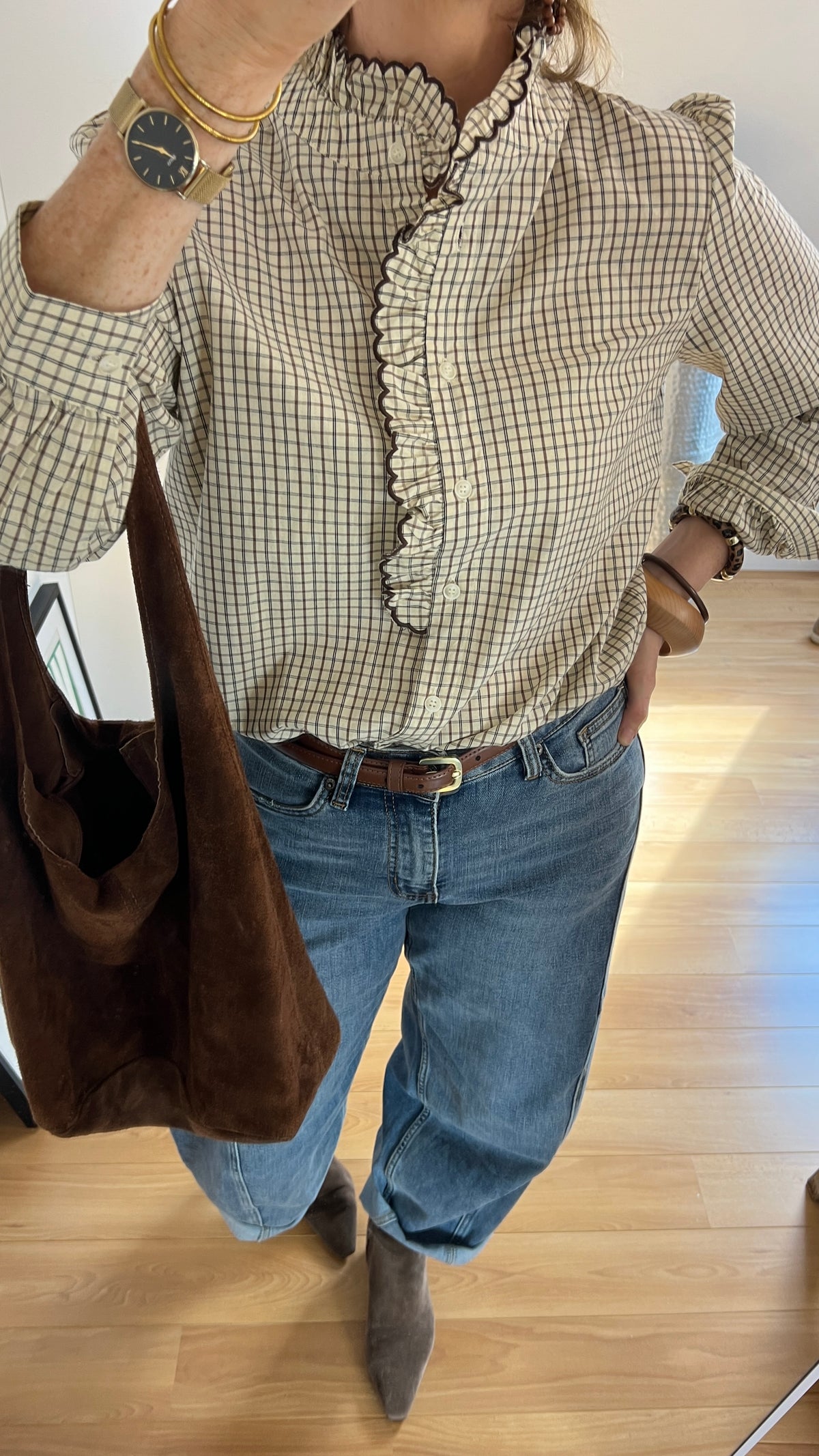 Chemise femme DANAÉ à carreaux écru et marron