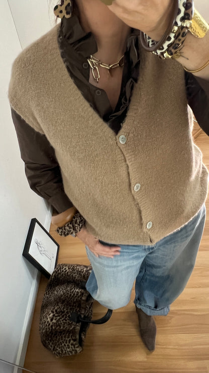 Chemise JEANNE chocolat à volant victorien