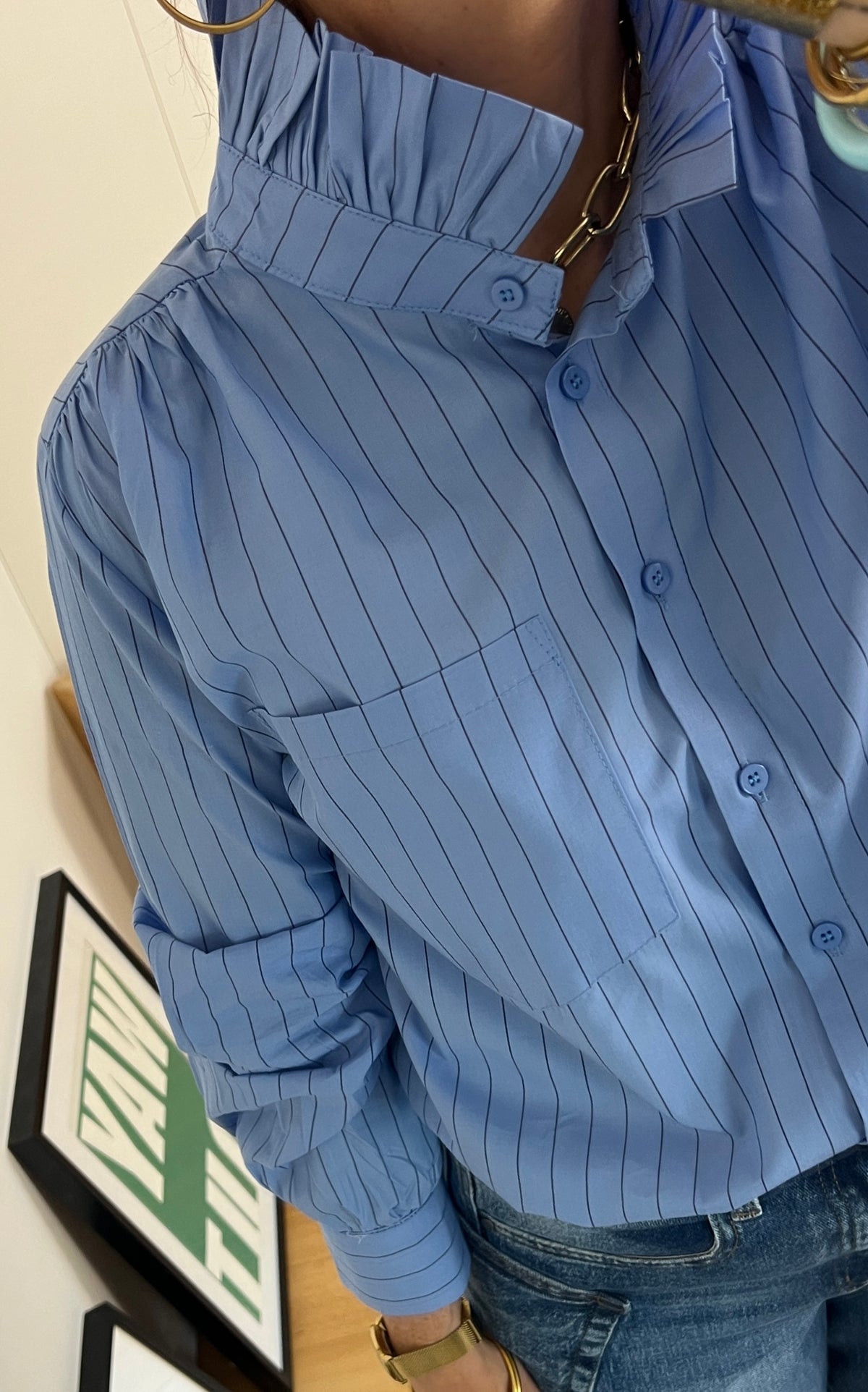 Chemise VICTORIA à fines rayures bleu marine et bleu clair