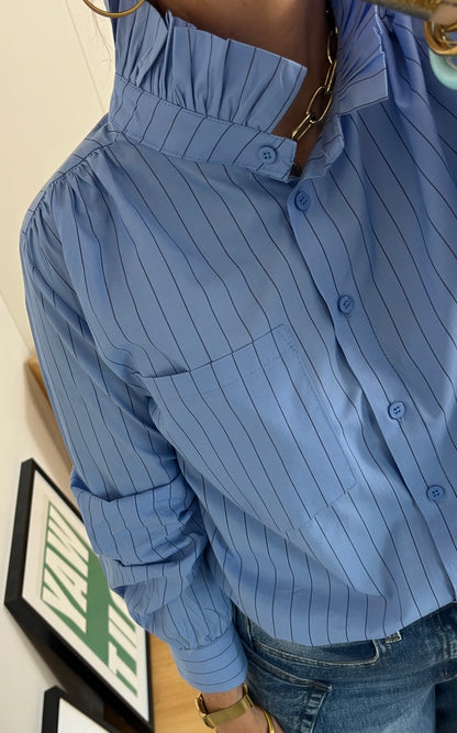 Chemise VICTORIA à fines rayures bleu marine et bleu clair