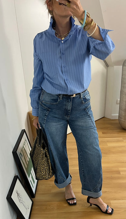 Chemise femme VICTORIA manches longues à rayures bleues