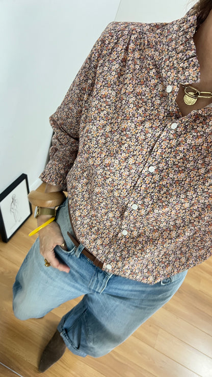 Chemise SUZETTE à motif floral marron et taupe