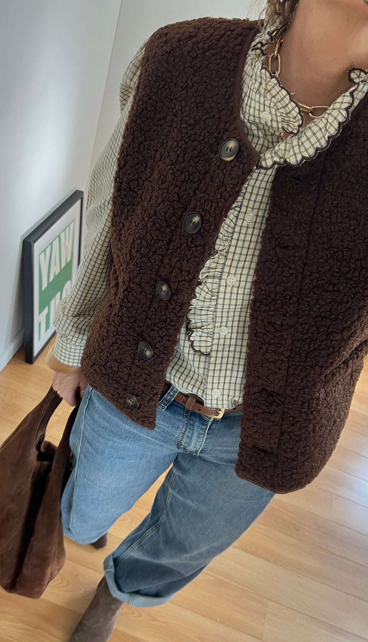 Gilet femme LENA chocolat à fermeture boutonnée