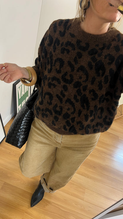 Pull léopard femme LOU chocolat et noir