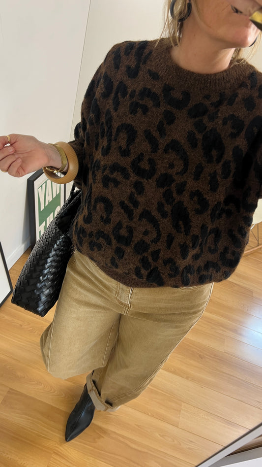 Pull léopard femme LOU chocolat et noir