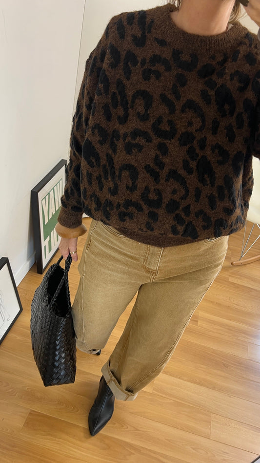 Pull léopard LOU chocolat et noir