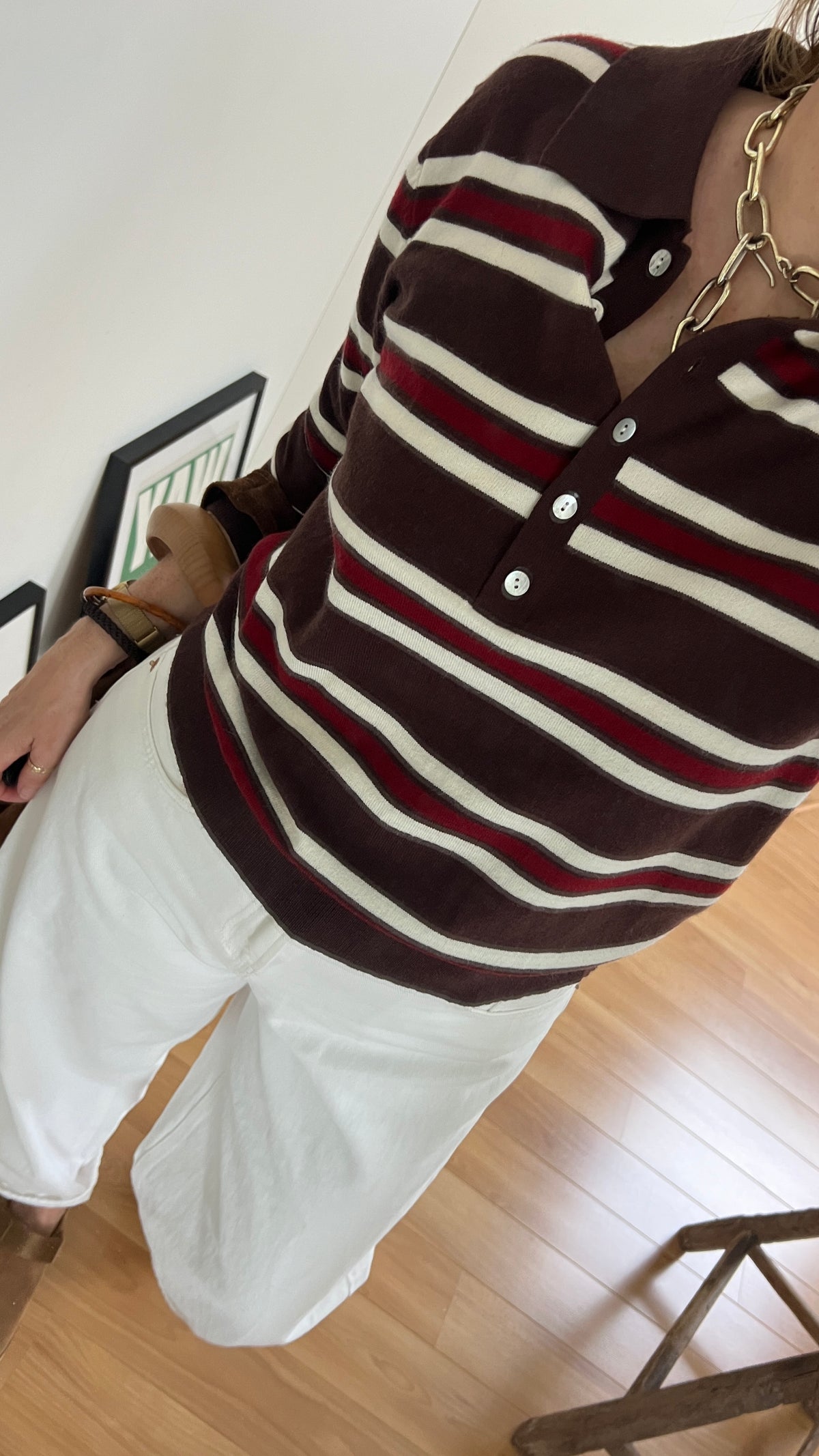Pull femme PAULINE à rayures chocolat, bordeaux et crème