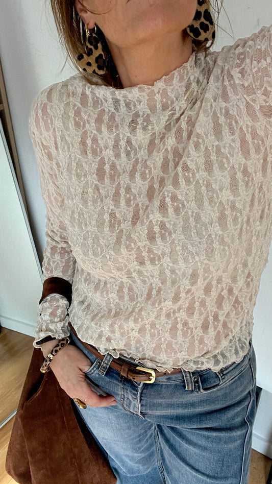 Top femme en dentelle JUSTINE beige