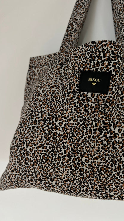 Tote bag blanc à motif léopard