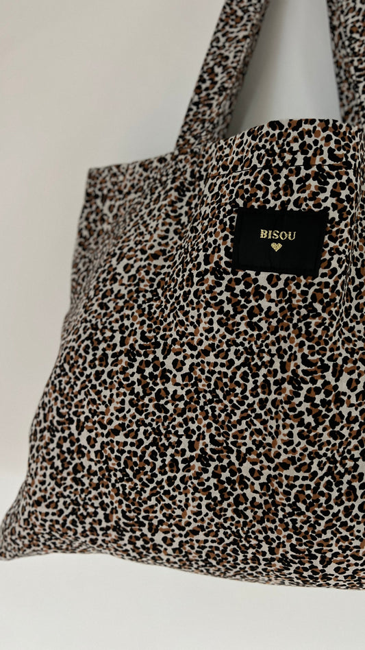 Tote bag blanc à motif léopard