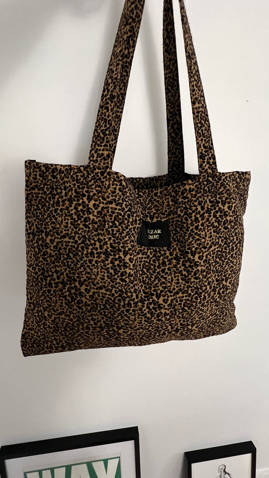 Tote bag imprimé léopard chocolat